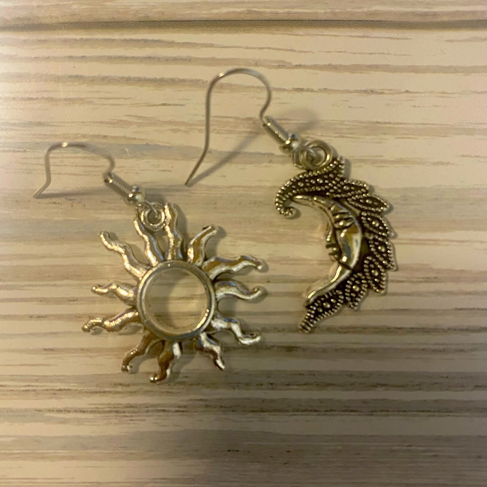 Pierced Moon and Sun Silver Earrings